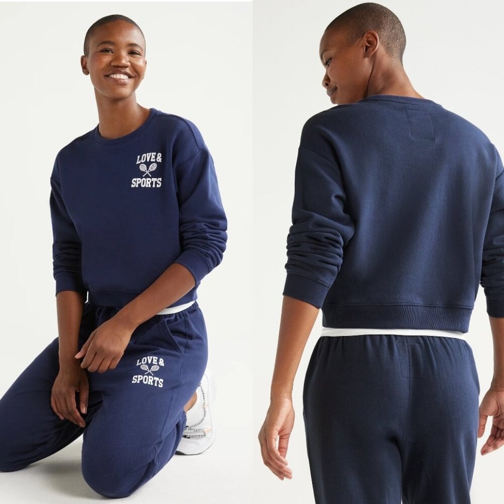 NWT Love & Sports Women's French Terry Cropped Graphic Sweatshirt Size XXXL